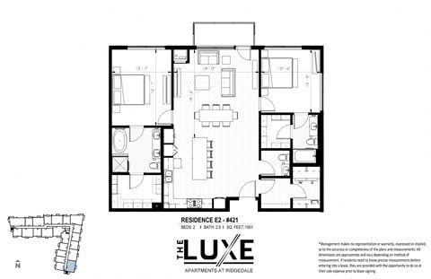 Floor plan for 2 beds, 2.5 baths, 1501 sqft